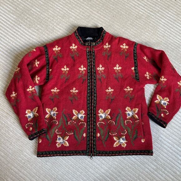 VTG ICELANDIC DESIGN Wool zip up lined oversized sweater jacket sz M - Picture 11 of 11